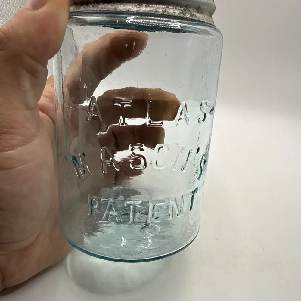 2 Antique Aqua Atlas Mason’s Patent Quart Jar